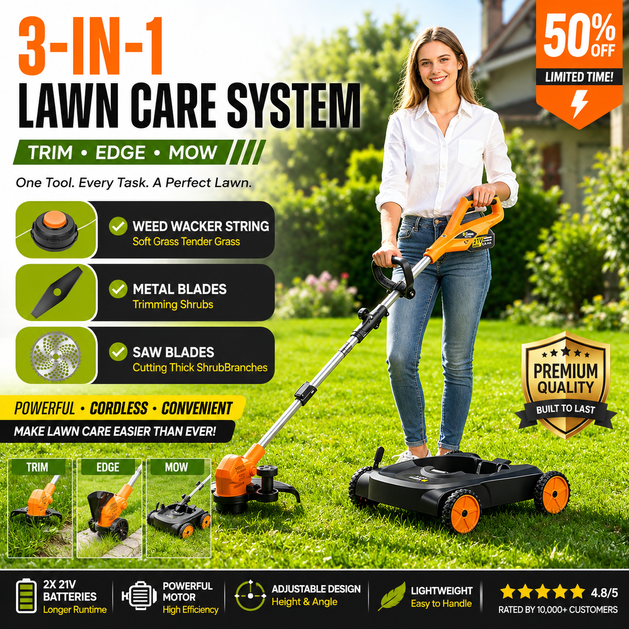 3-in-1 Cordless Grass Trimmer Pro™