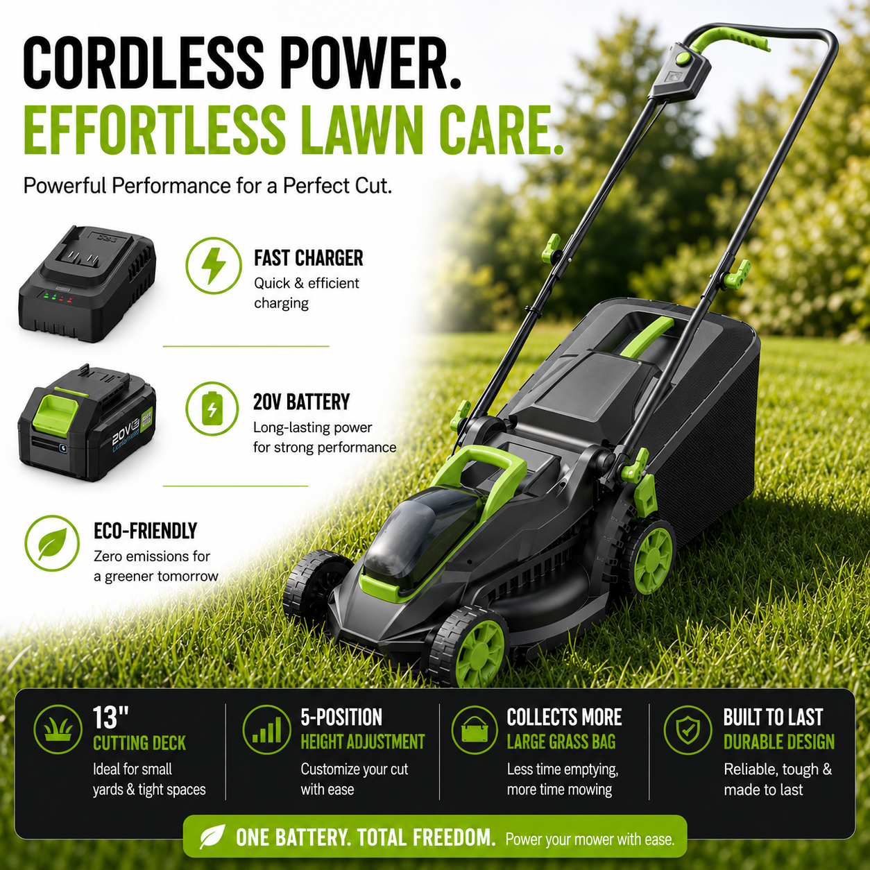 Cordless Lawn Mower 13 Inch
